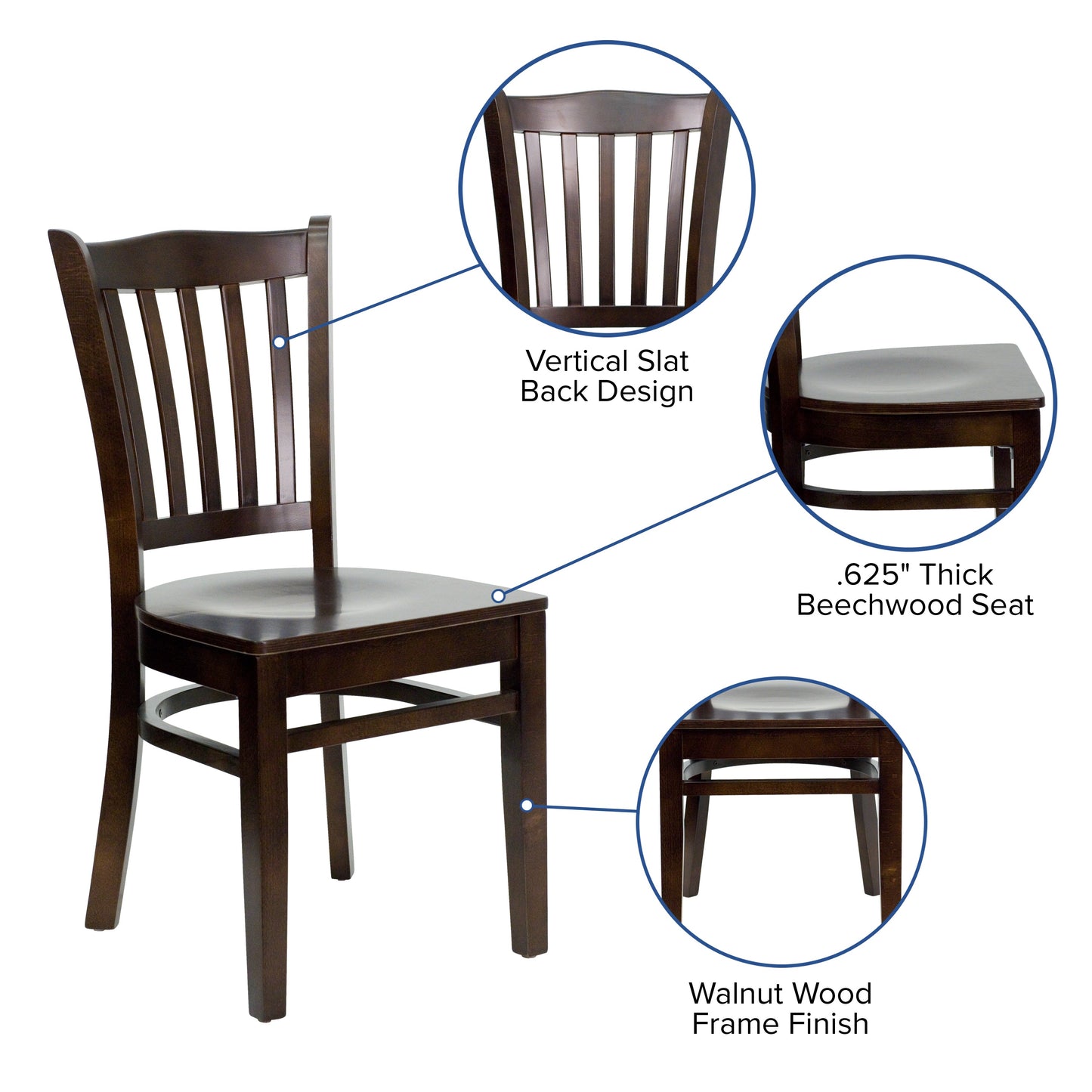 Walnut Wood Dining Chair XU-DGW0008VRT-WAL-GG