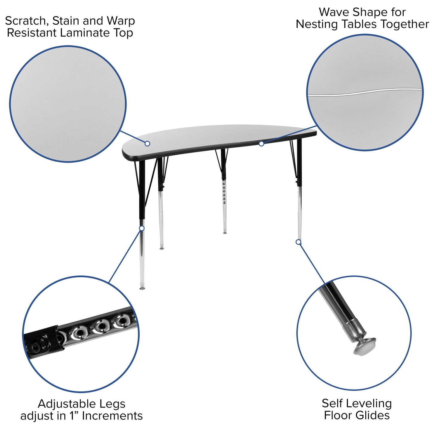 2PC 48" Circle Grey Table Set XU-GRP-A48-HCIRC-GY-T-A-CAS-GG