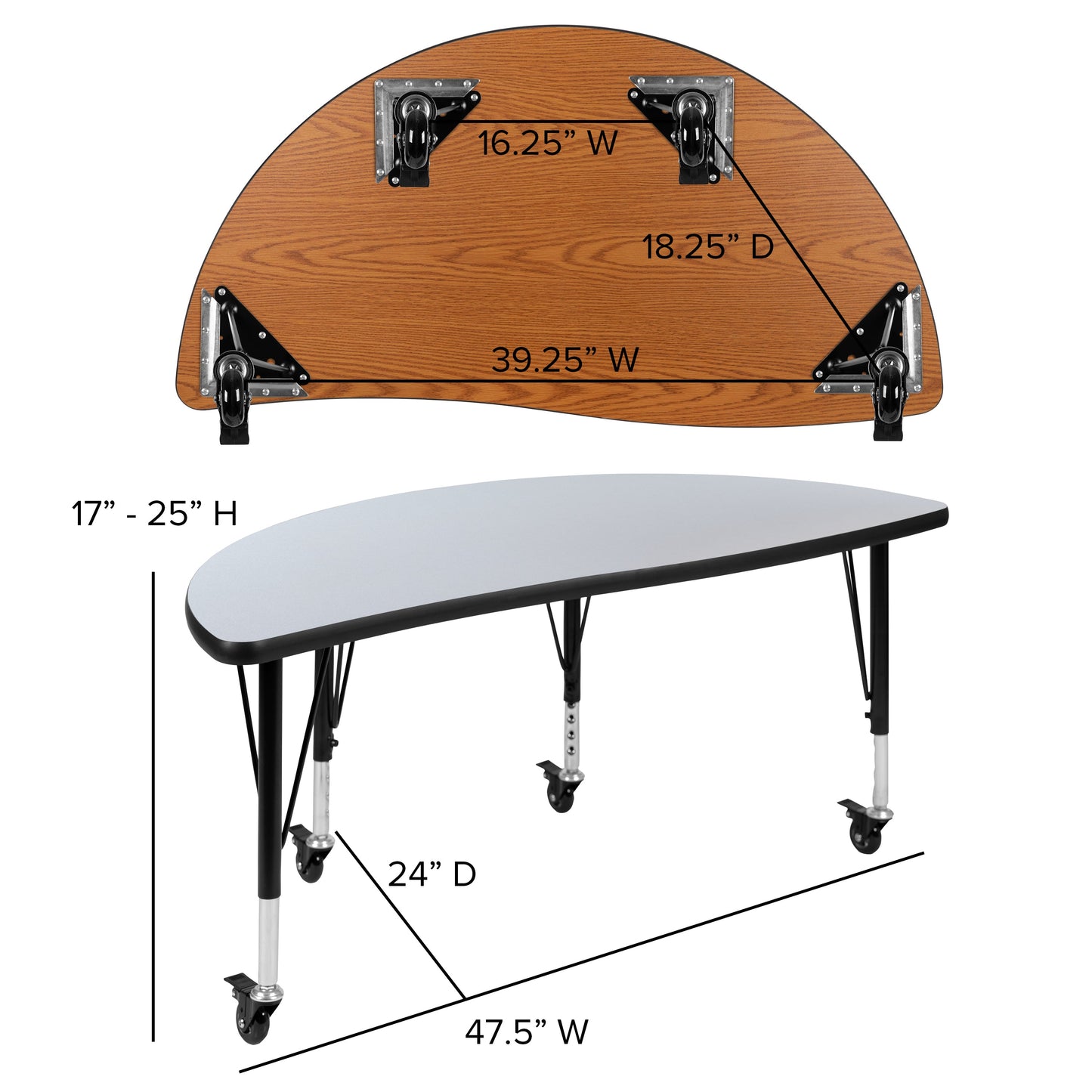 2PC 48" Circle Grey Table Set XU-GRP-A48-HCIRC-GY-T-P-CAS-GG