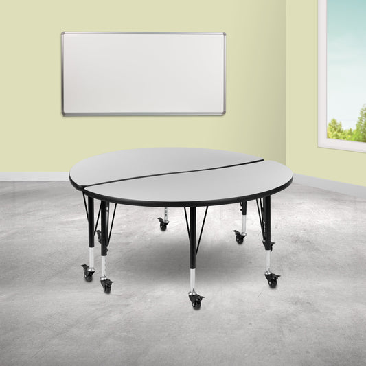 2PC 48" Circle Grey Table Set XU-GRP-A48-HCIRC-GY-T-P-CAS-GG