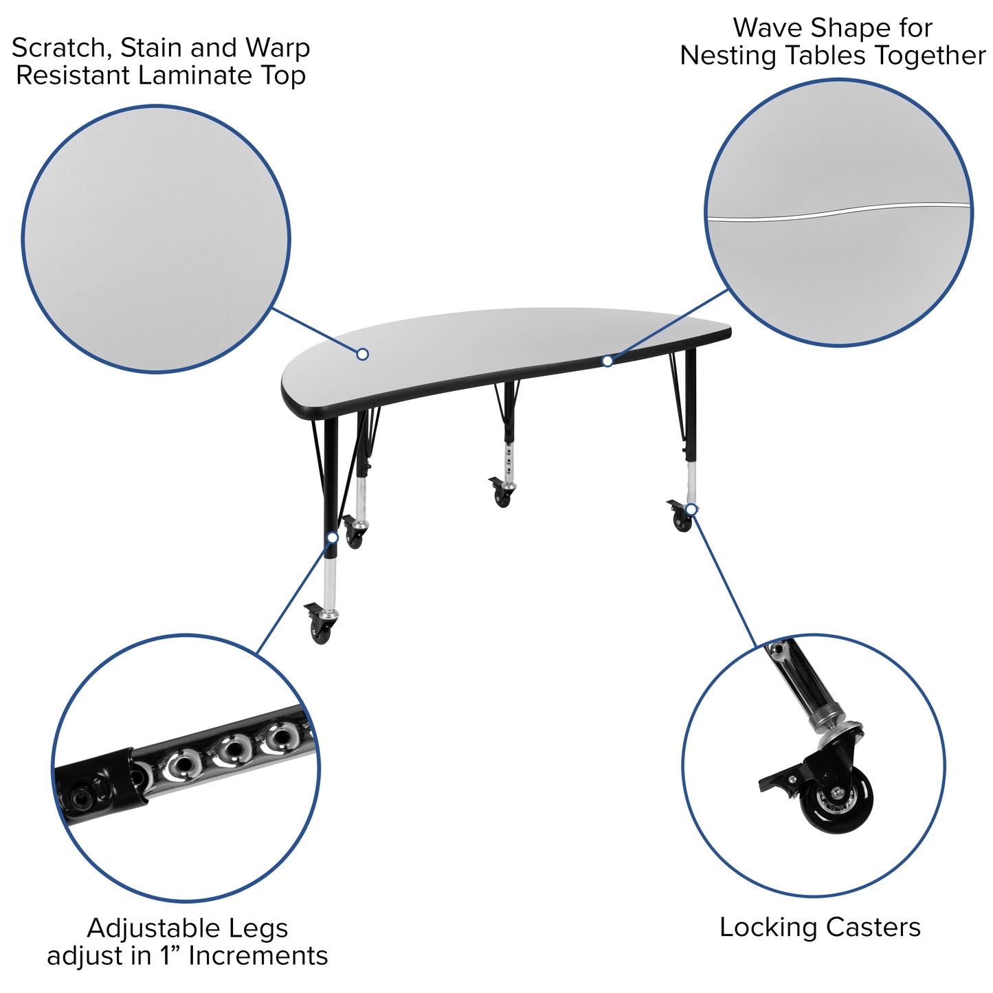 2PC 48" Circle Grey Table Set XU-GRP-A48-HCIRC-GY-T-P-CAS-GG