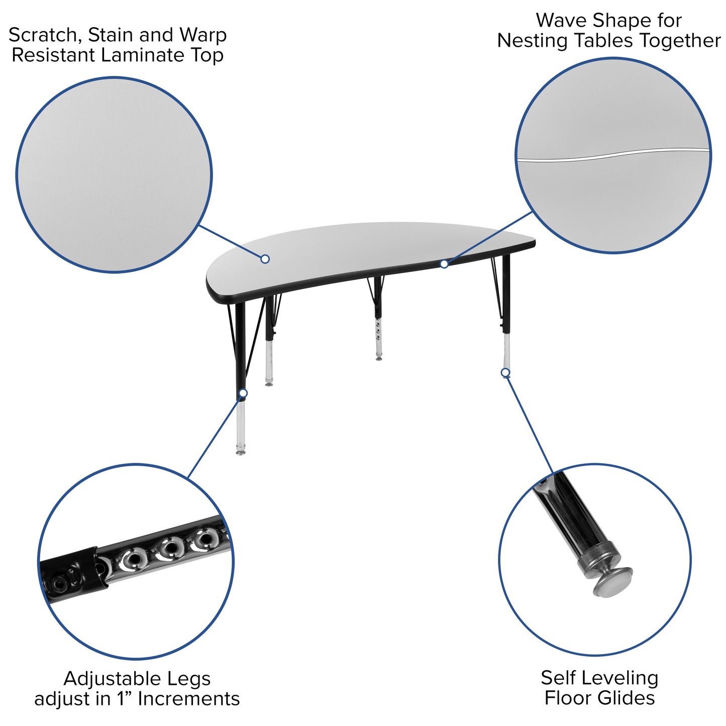 2PC 48" Circle Grey Table Set XU-GRP-A48-HCIRC-GY-T-P-GG