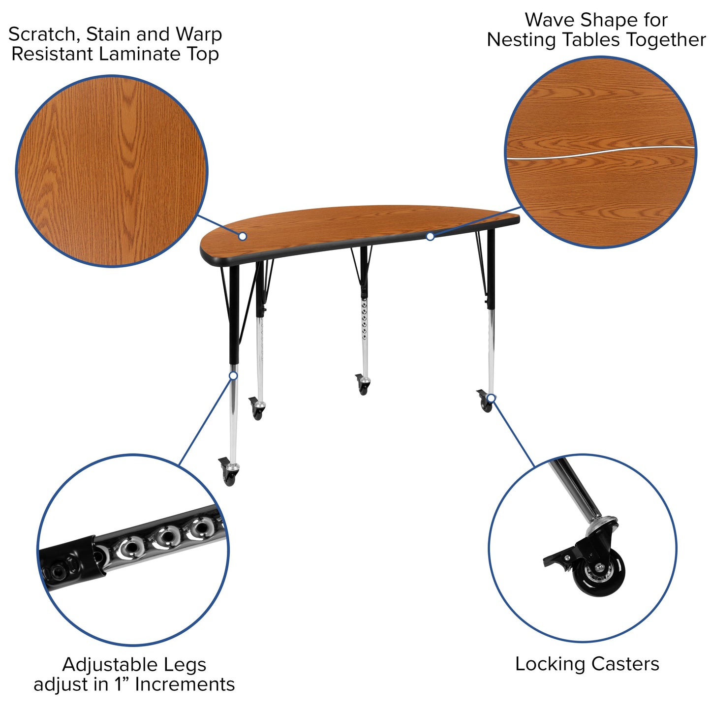 2PC 48" Circle Oak Table Set XU-GRP-A48-HCIRC-OAK-T-A-CAS-GG