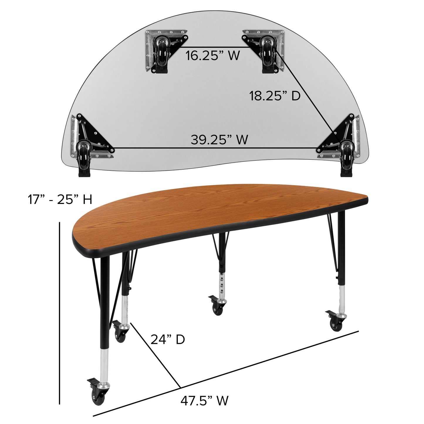 2PC 48" Circle Oak Table Set XU-GRP-A48-HCIRC-OAK-T-P-CAS-GG