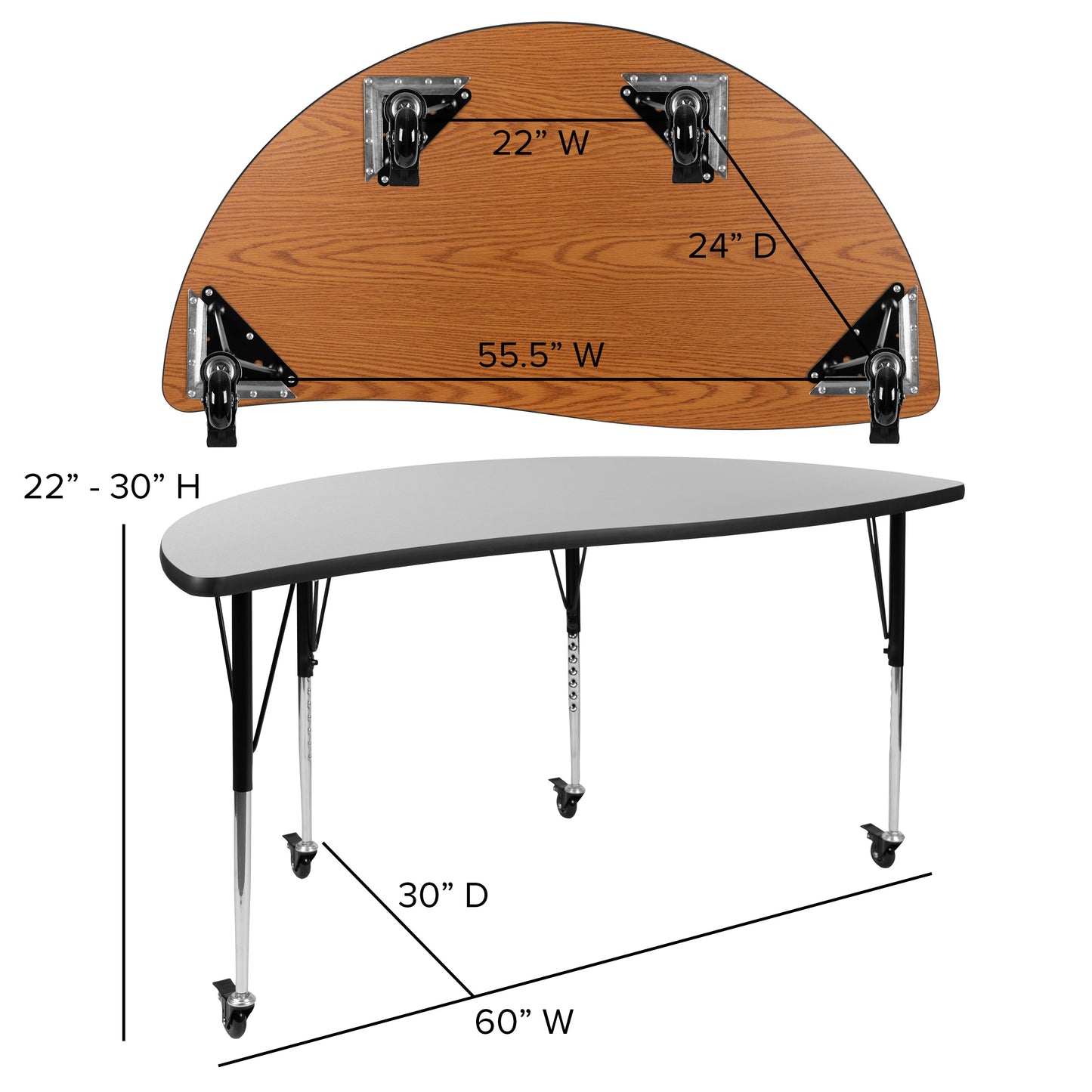 2PC 60" Circle Grey Table Set XU-GRP-A60-HCIRC-GY-T-A-CAS-GG