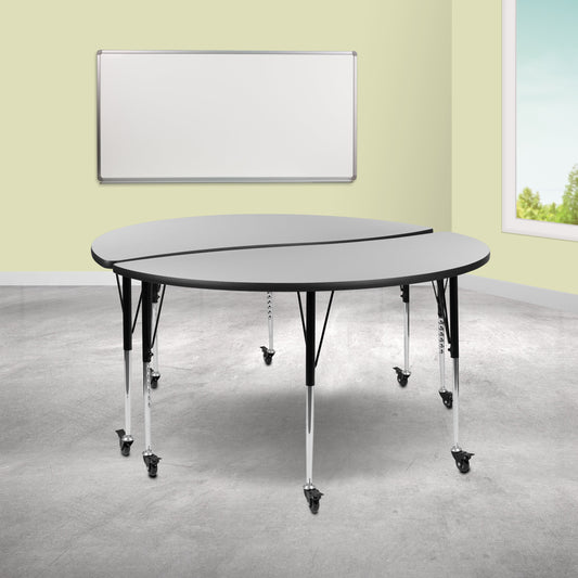 2PC 60" Circle Grey Table Set XU-GRP-A60-HCIRC-GY-T-A-CAS-GG