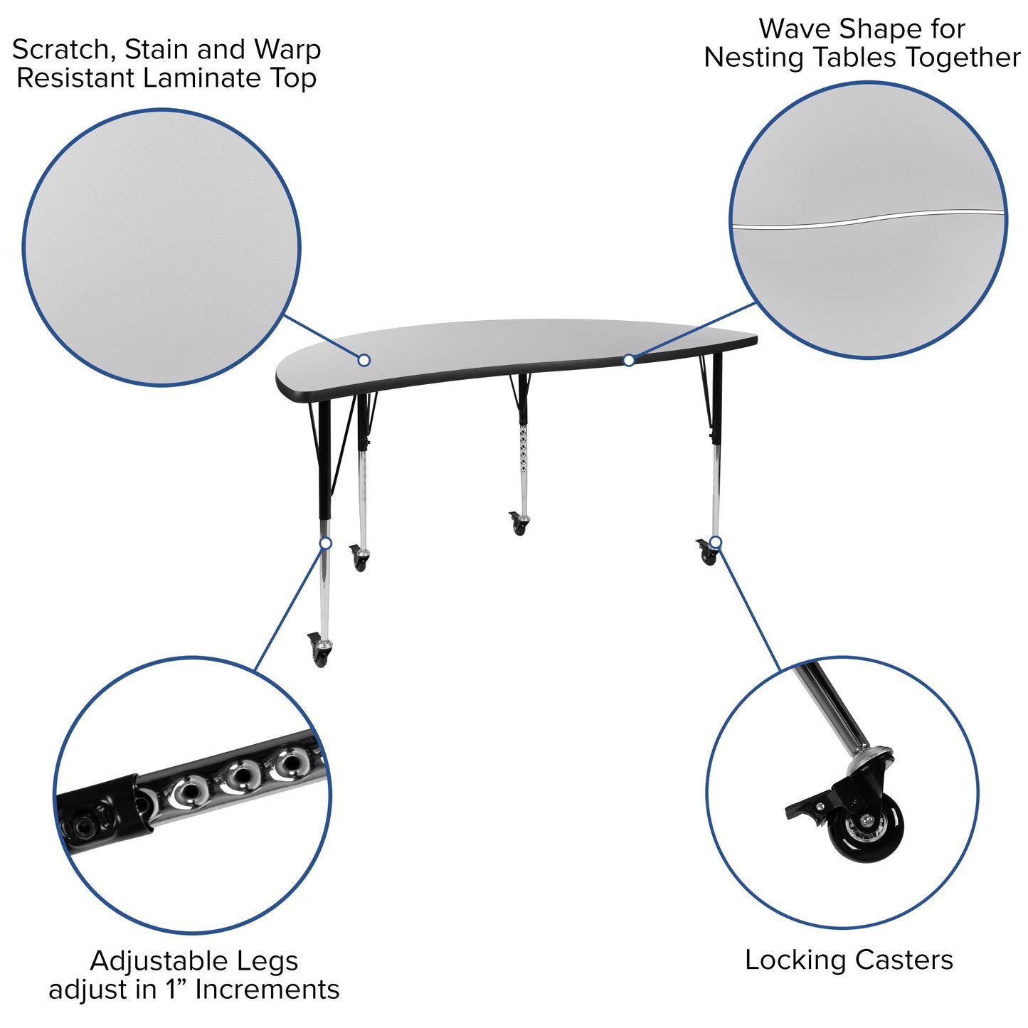 2PC 60" Circle Grey Table Set XU-GRP-A60-HCIRC-GY-T-A-CAS-GG