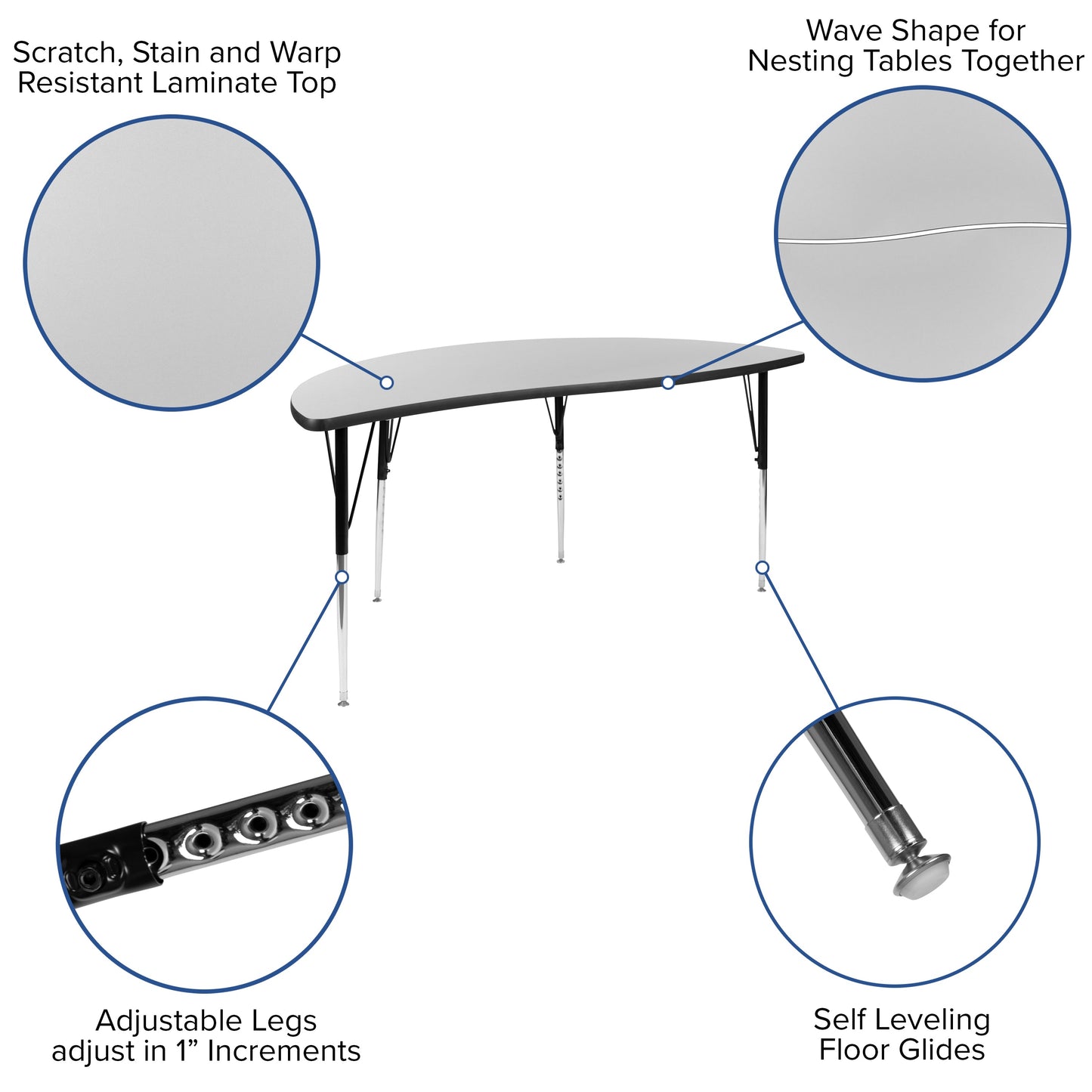 2PC 60" Circle Grey Table Set XU-GRP-A60-HCIRC-GY-T-A-GG