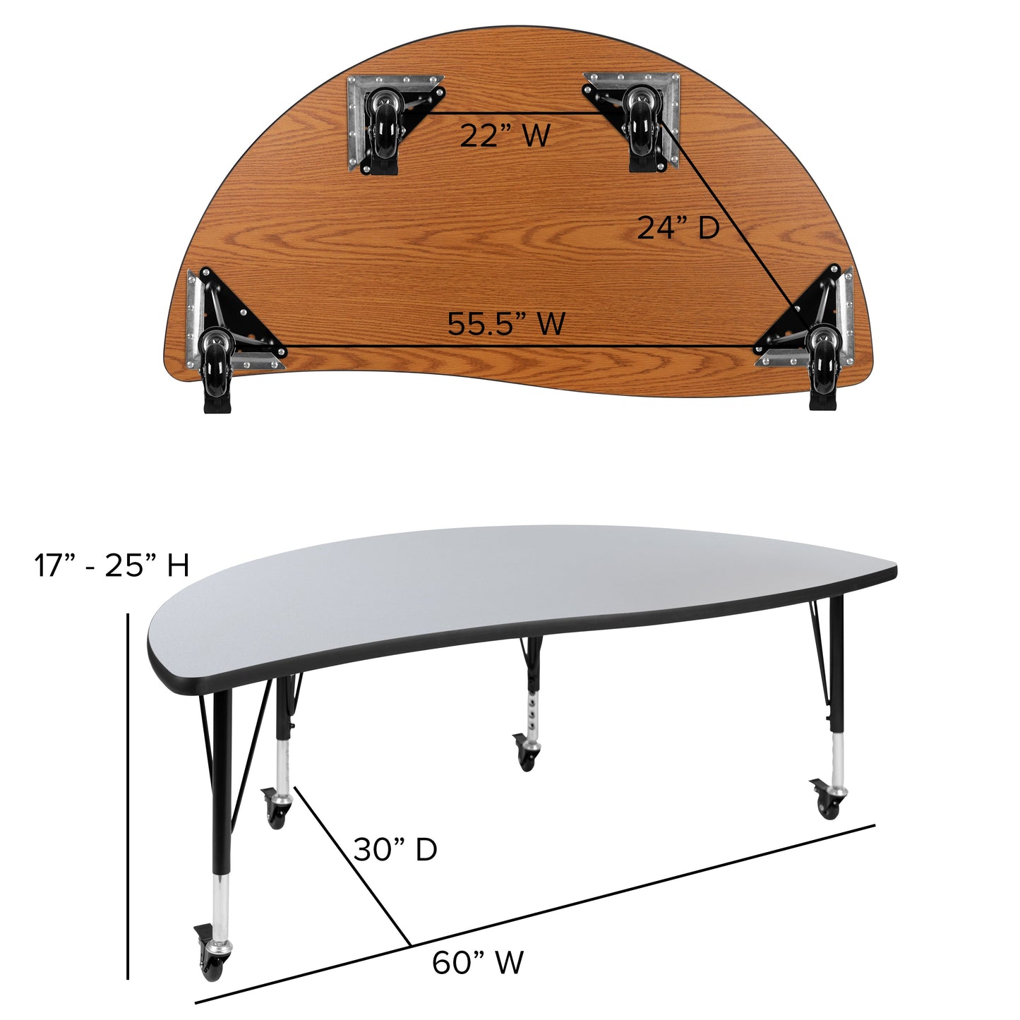 2PC 60" Circle Grey Table Set XU-GRP-A60-HCIRC-GY-T-P-CAS-GG