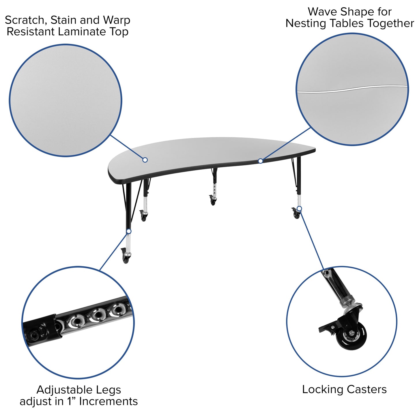 2PC 60" Circle Grey Table Set XU-GRP-A60-HCIRC-GY-T-P-CAS-GG