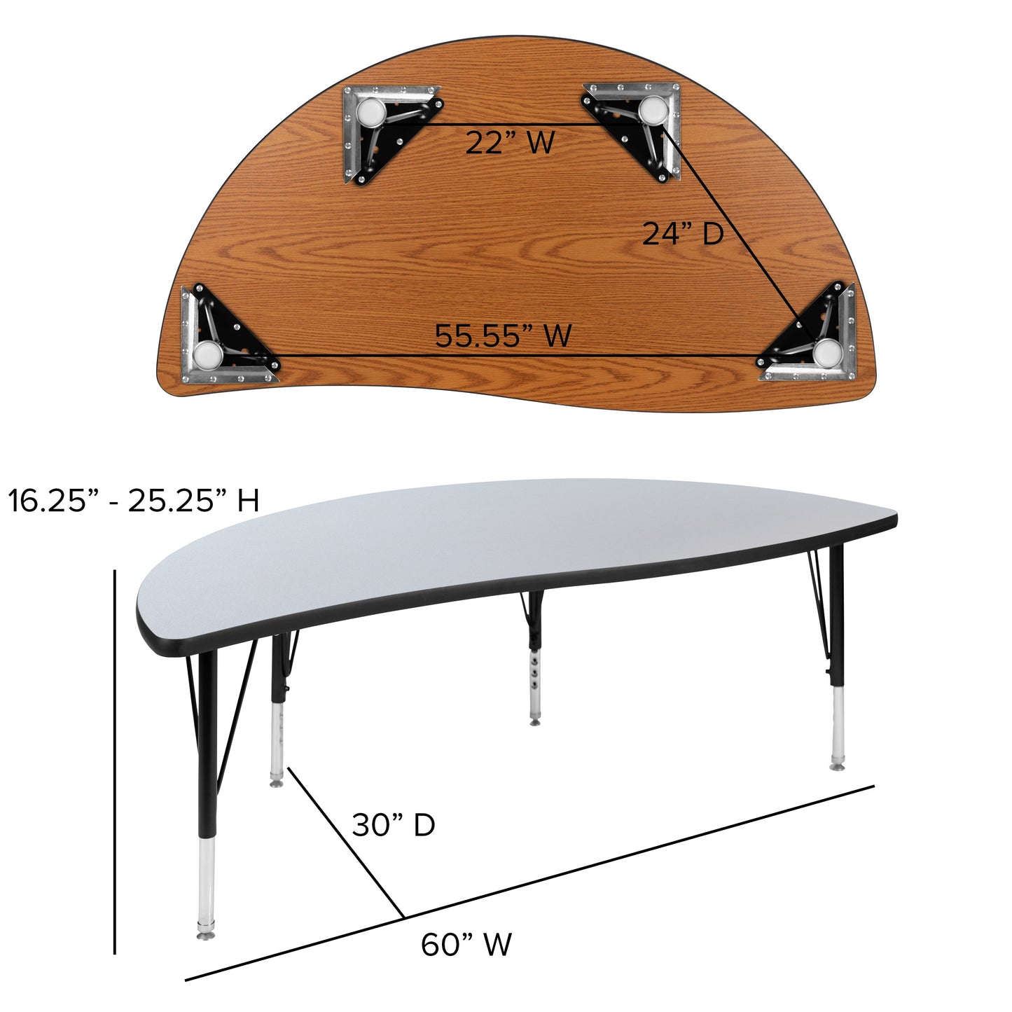 2PC 60" Circle Grey Table Set XU-GRP-A60-HCIRC-GY-T-P-GG