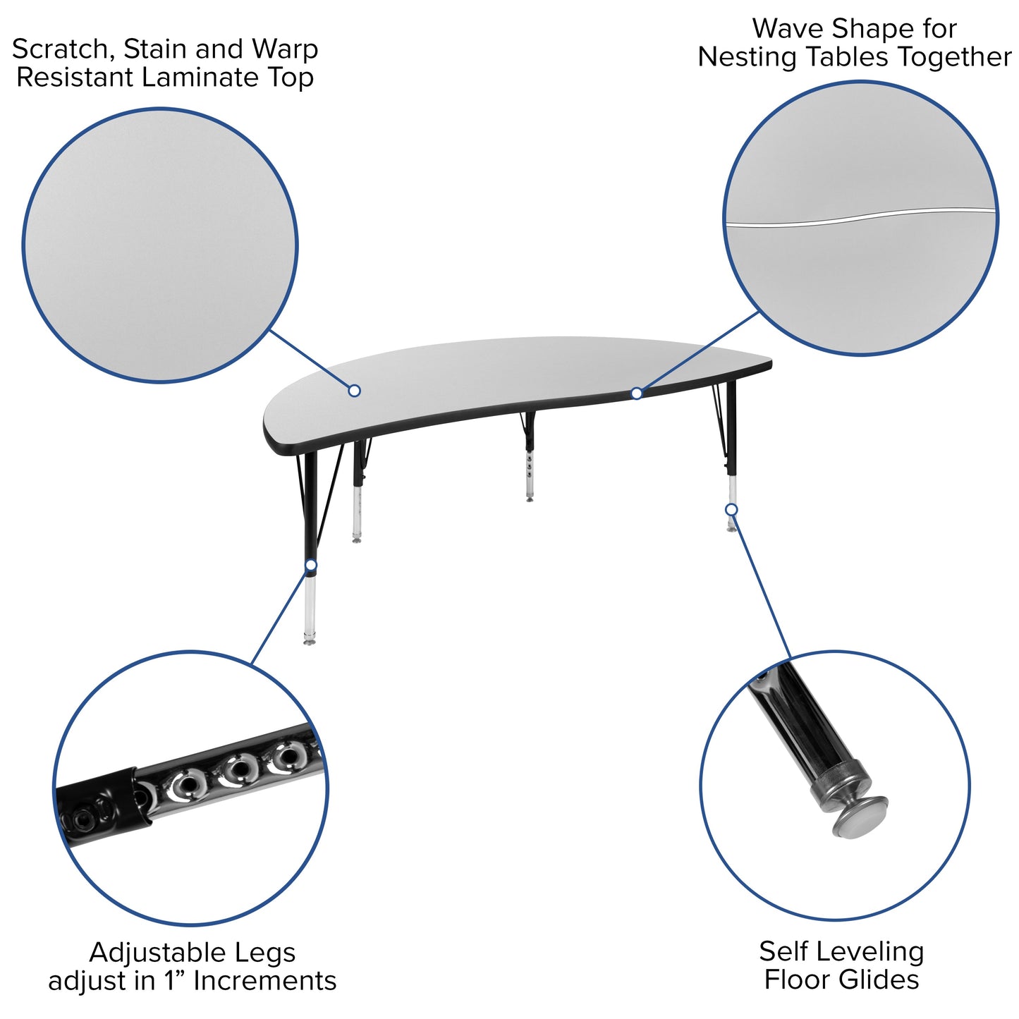 2PC 60" Circle Grey Table Set XU-GRP-A60-HCIRC-GY-T-P-GG