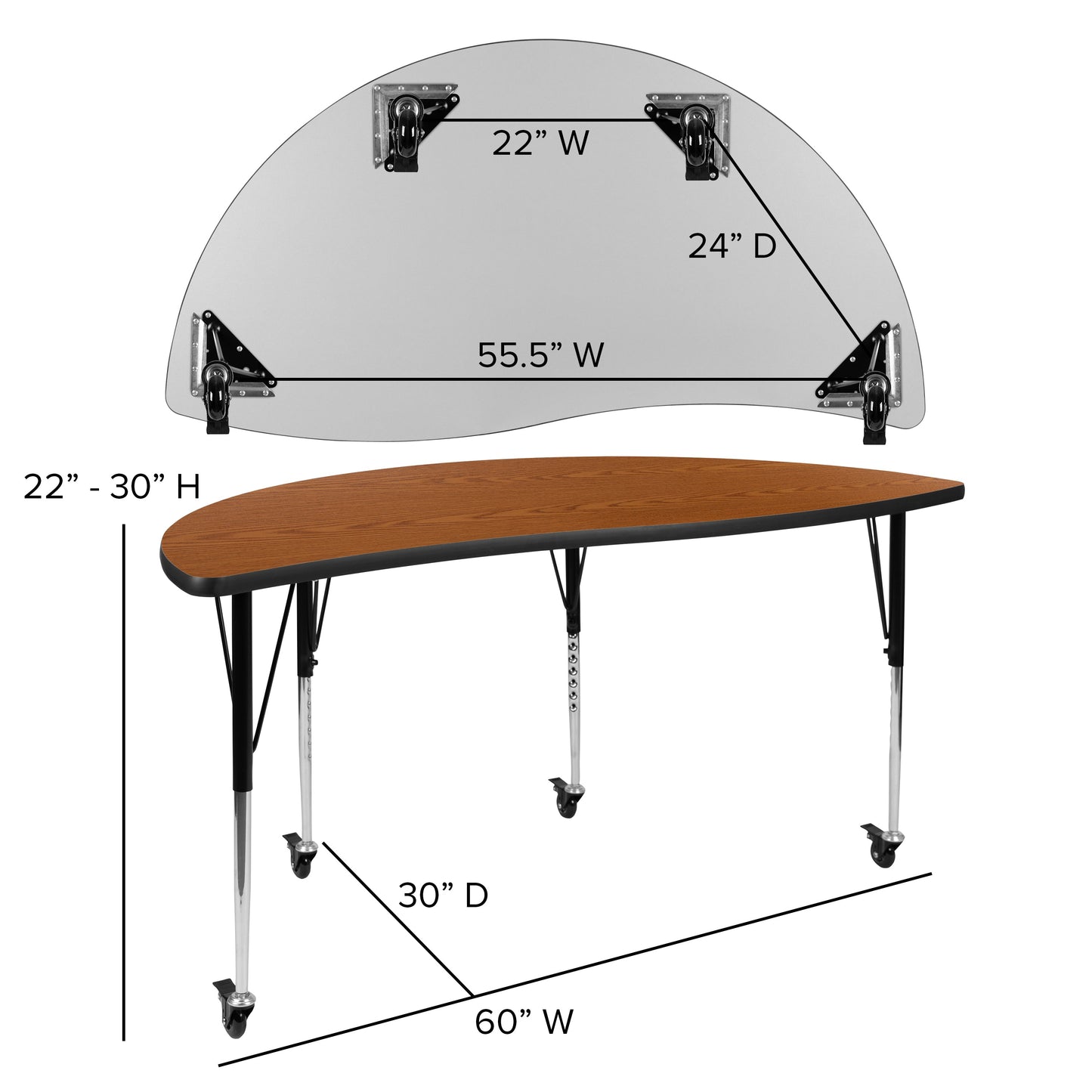 2PC 60" Circle Oak Table Set XU-GRP-A60-HCIRC-OAK-T-A-CAS-GG