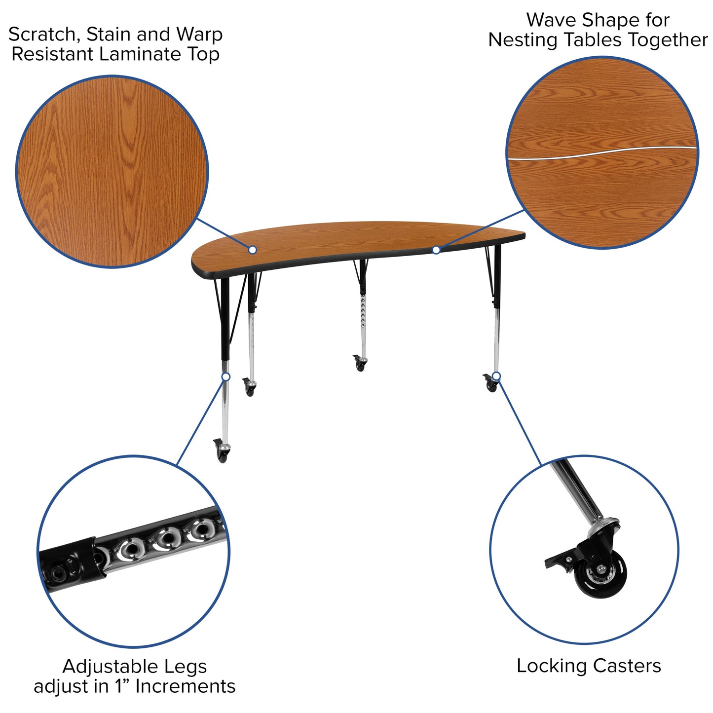 2PC 60" Circle Oak Table Set XU-GRP-A60-HCIRC-OAK-T-A-CAS-GG