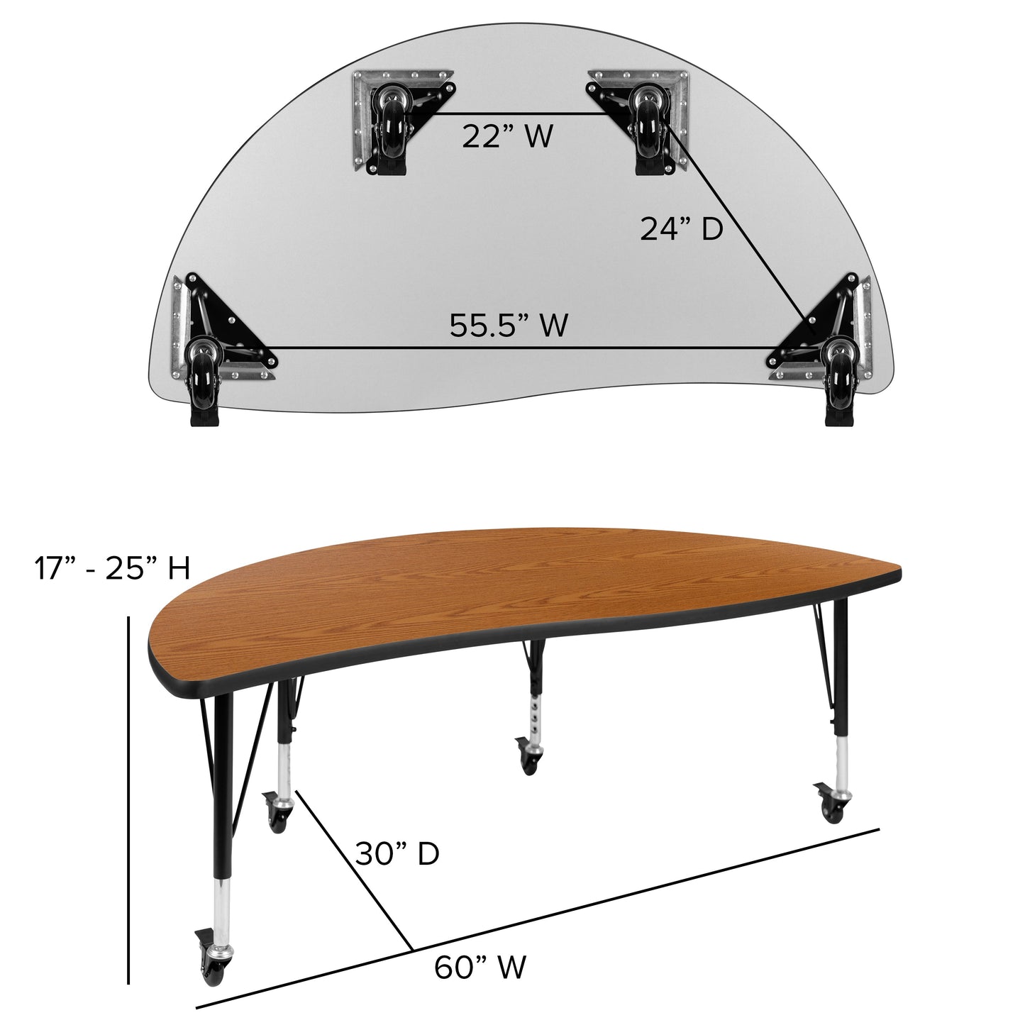 2PC 60" Circle Oak Table Set XU-GRP-A60-HCIRC-OAK-T-P-CAS-GG