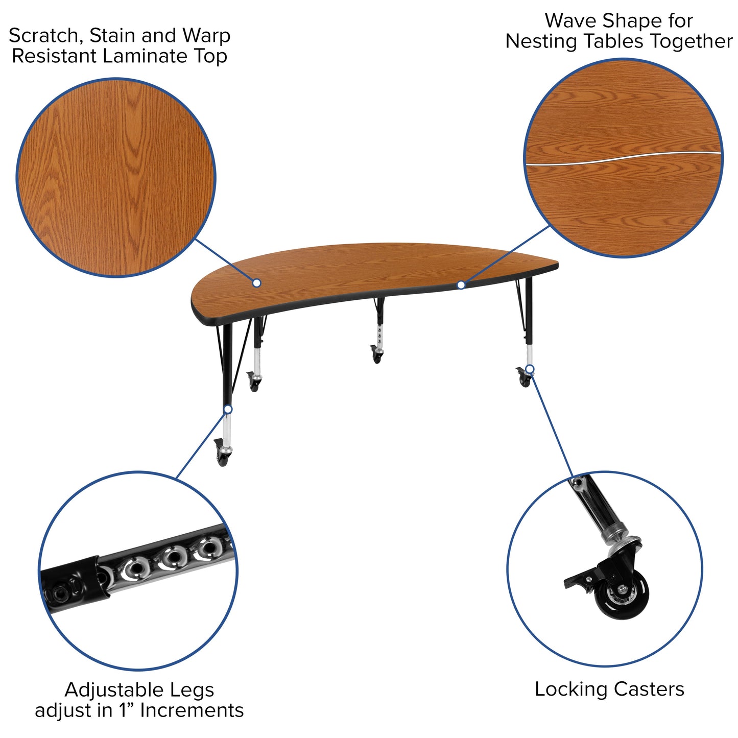 2PC 60" Circle Oak Table Set XU-GRP-A60-HCIRC-OAK-T-P-CAS-GG