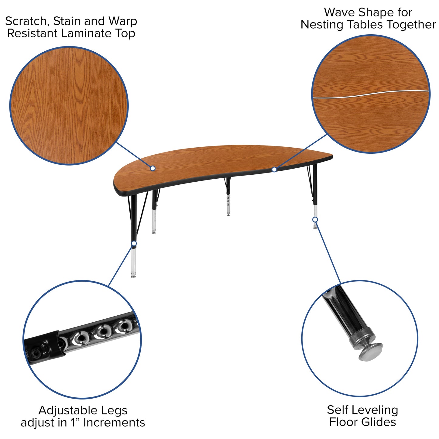 2PC 60" Circle Oak Table Set XU-GRP-A60-HCIRC-OAK-T-P-GG