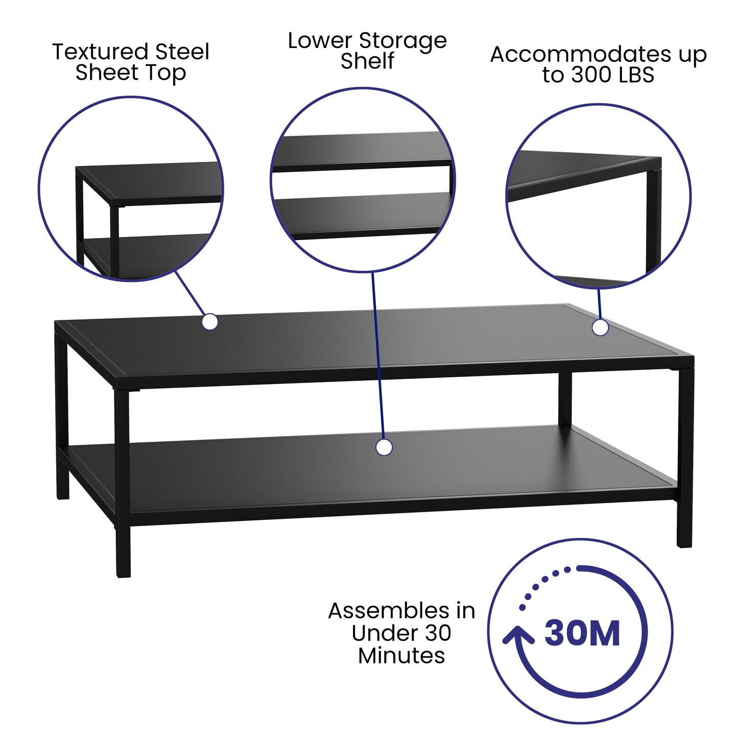 Black Outdoor Coffee Table XU-T6R60USO-2T-BK-GG