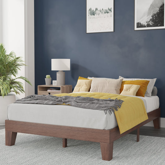 Walnut Full Platform Bed YKC-1090-F-WAL-GG