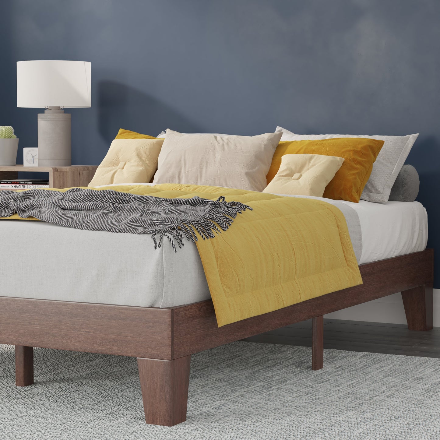 Walnut Full Platform Bed YKC-1090-F-WAL-GG