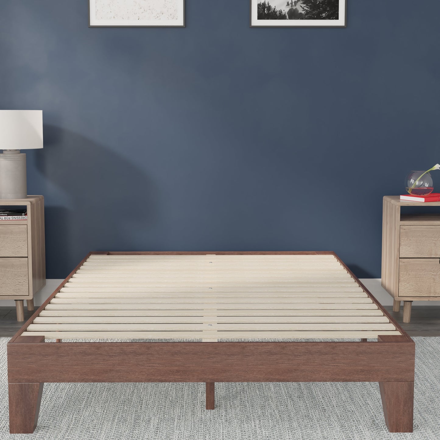 Walnut Full Platform Bed YKC-1090-F-WAL-GG