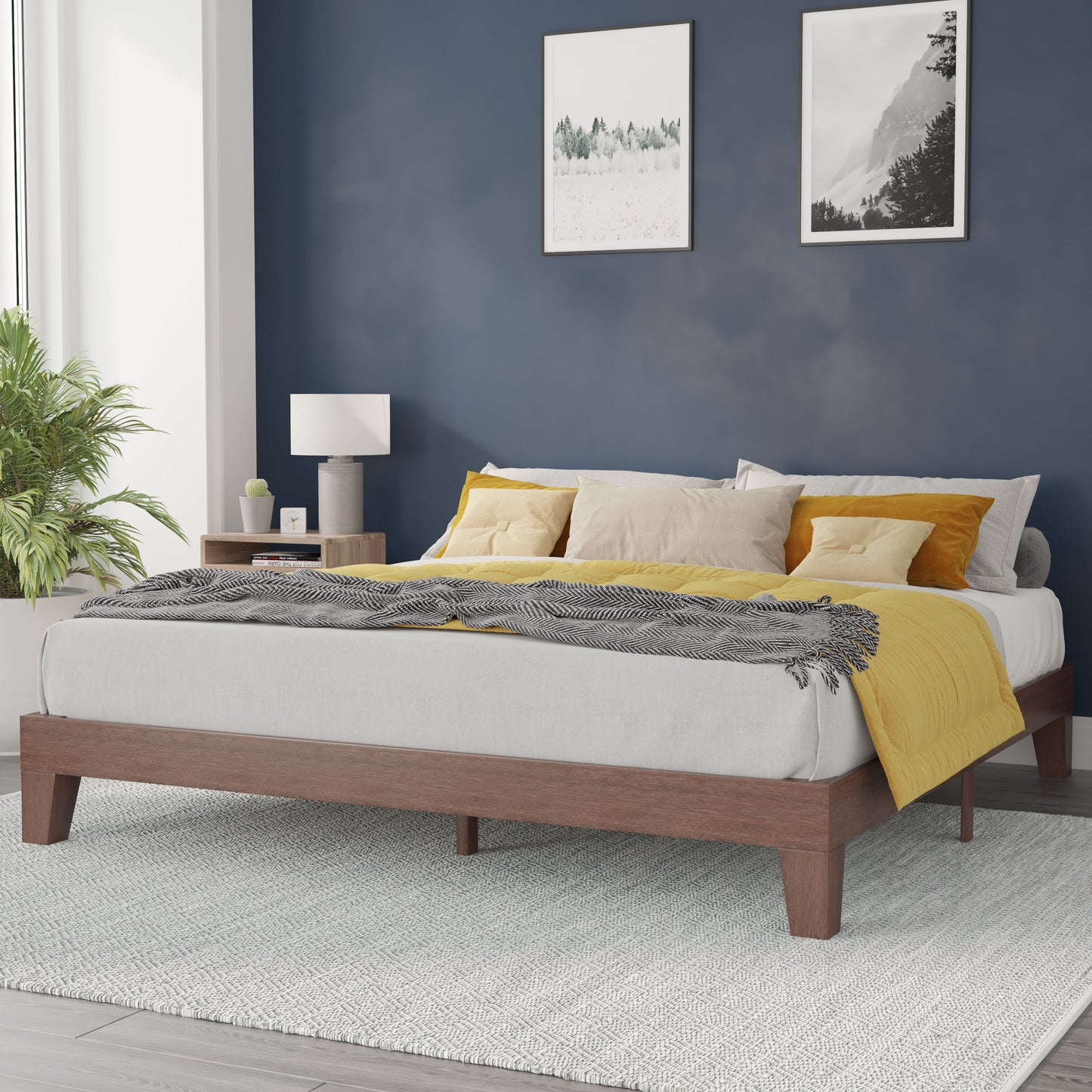 Walnut King Platform Bed YKC-1090-K-WAL-GG