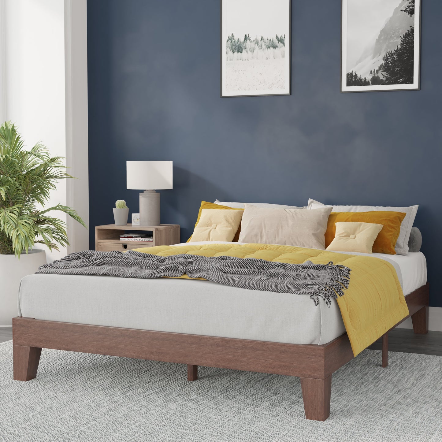 Walnut Queen Platform Bed YKC-1090-Q-WAL-GG