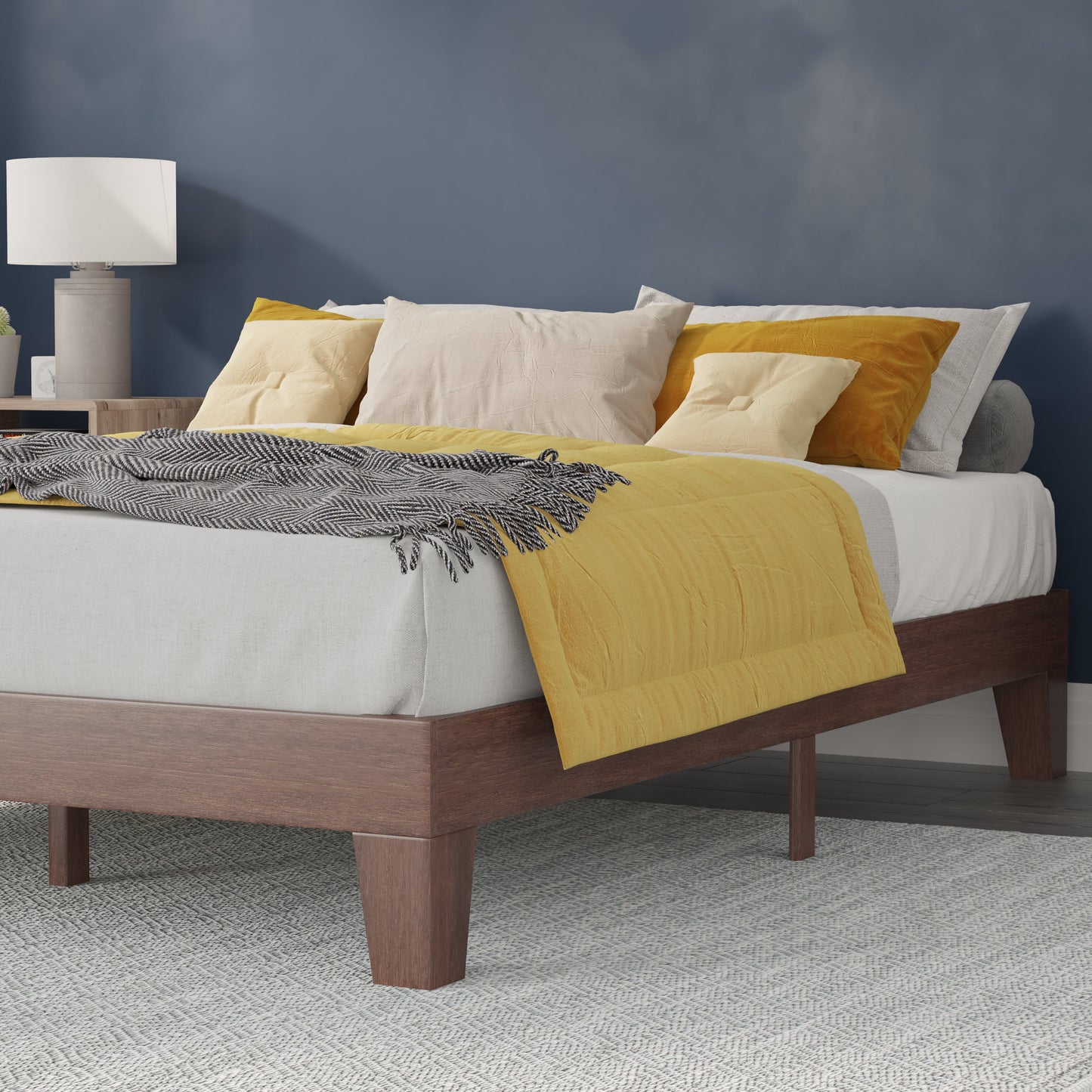 Walnut Queen Platform Bed YKC-1090-Q-WAL-GG