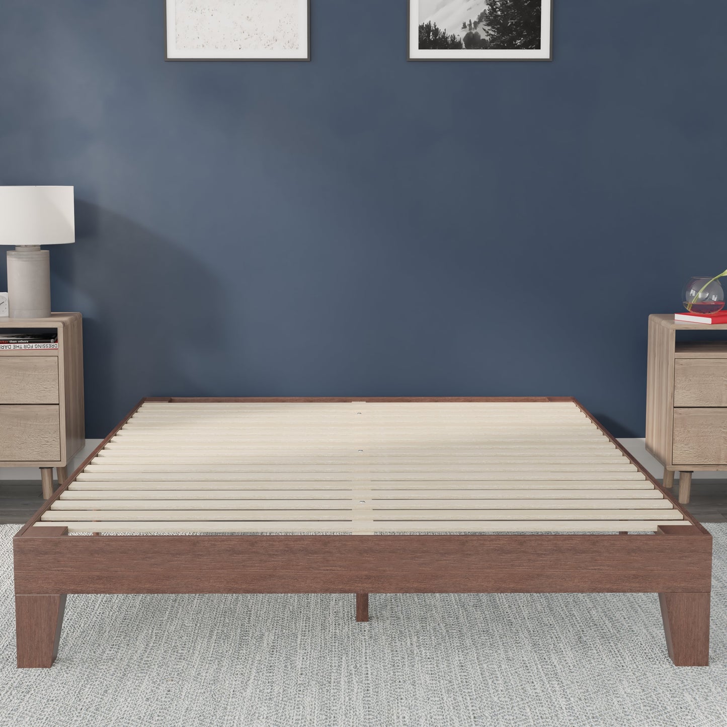 Walnut Queen Platform Bed YKC-1090-Q-WAL-GG