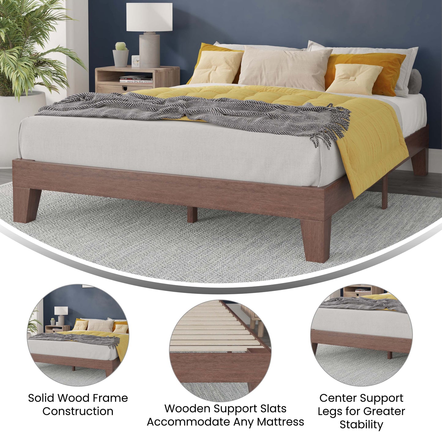 Walnut Queen Platform Bed YKC-1090-Q-WAL-GG