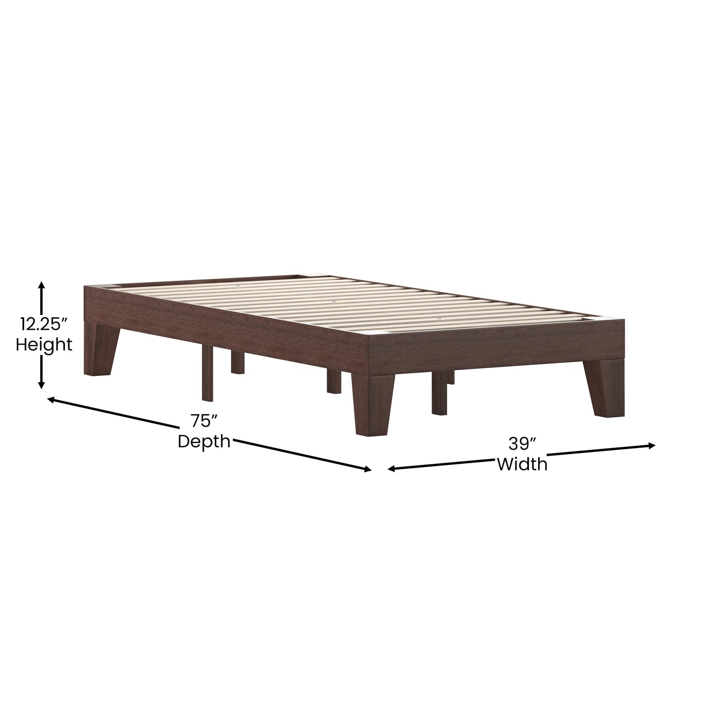 Walnut Twin Platform Bed YKC-1090-T-WAL-GG