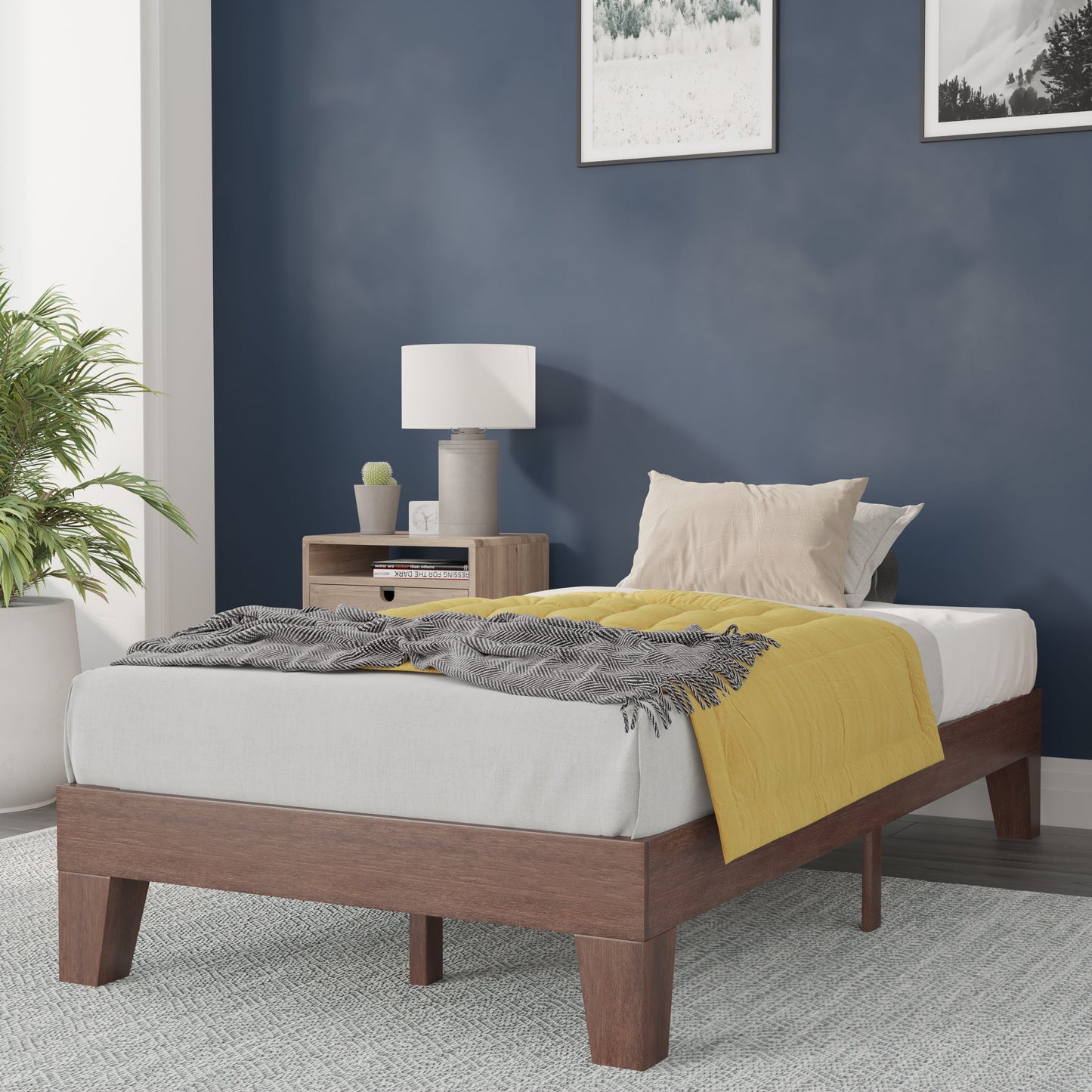 Walnut Twin Platform Bed YKC-1090-T-WAL-GG