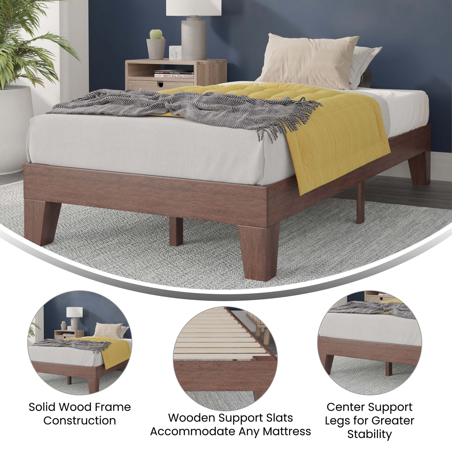 Walnut Twin Platform Bed YKC-1090-T-WAL-GG