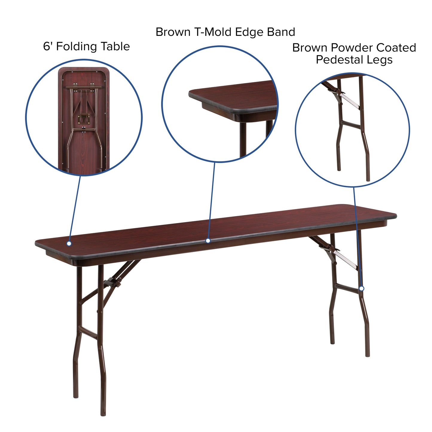 18x72 Mahogany Training Table YT-1872-MEL-WAL-GG