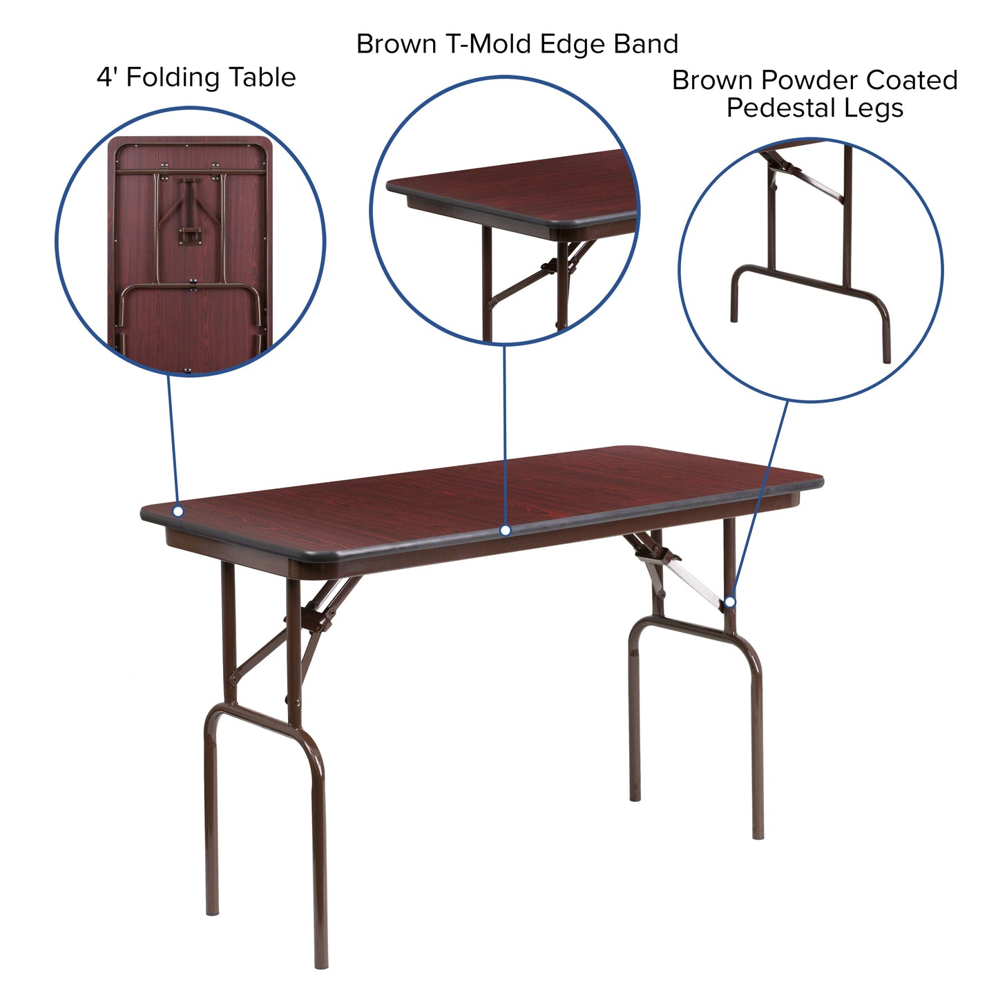 24x48 Mahogany Wood Fold Table YT-2448-MEL-WAL-GG