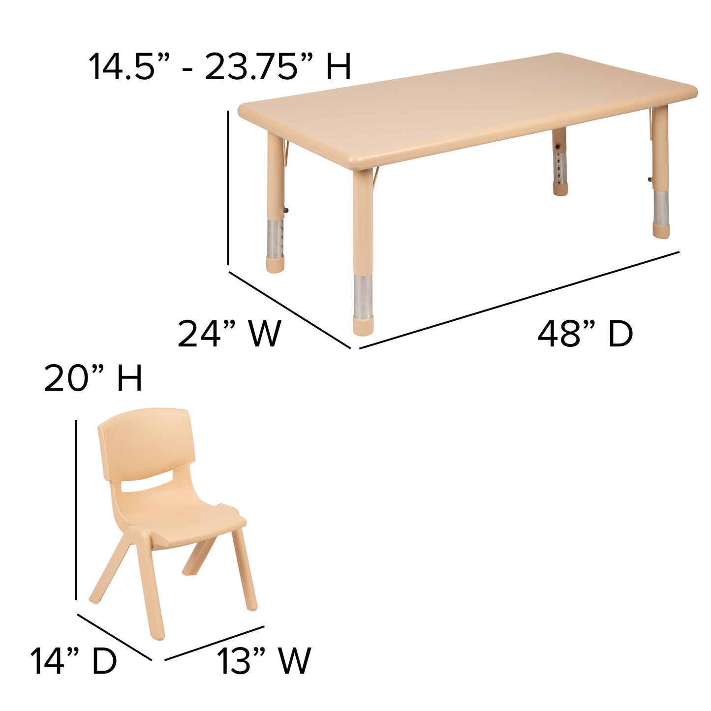 24x48 Natural Kids Table Set YU-YCX-0013-2-RECT-TBL-NAT-R-GG