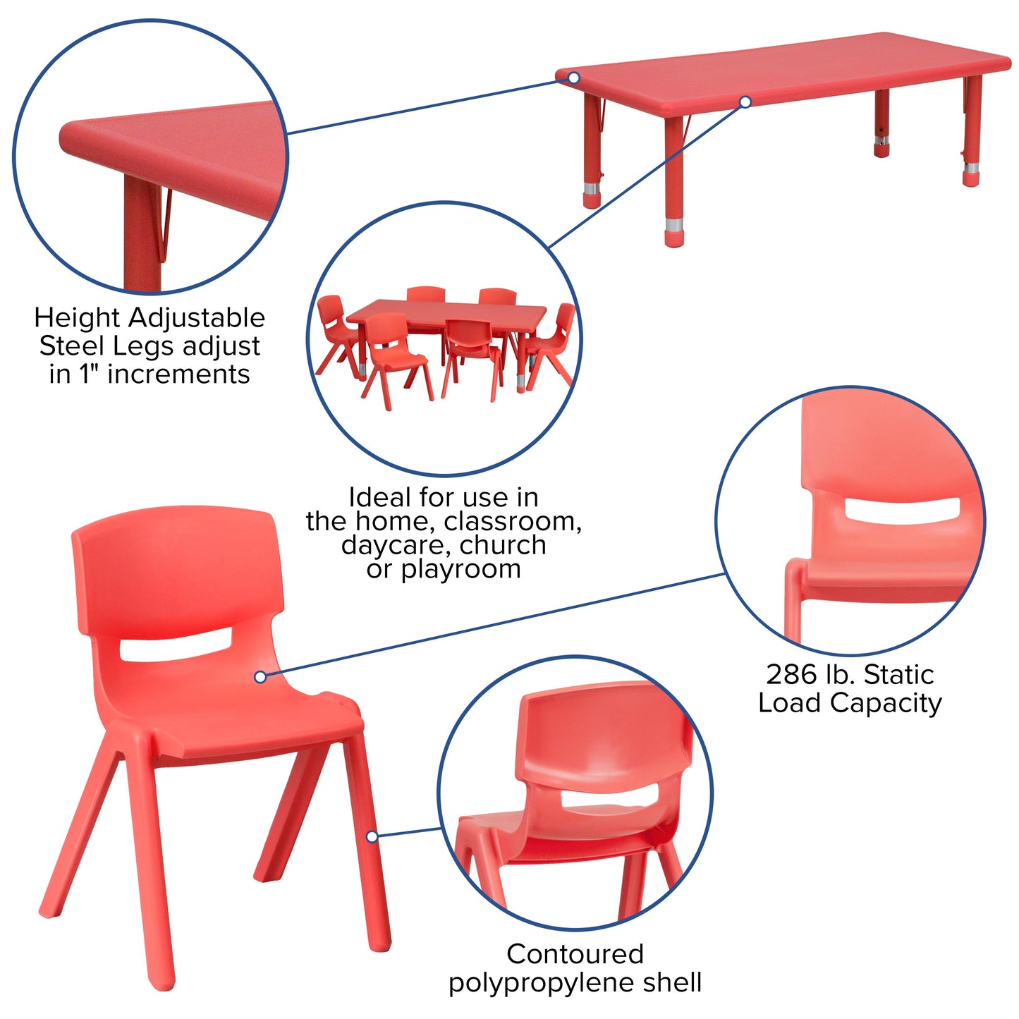 24x48 Red Activity Table Set YU-YCX-0013-2-RECT-TBL-RED-E-GG