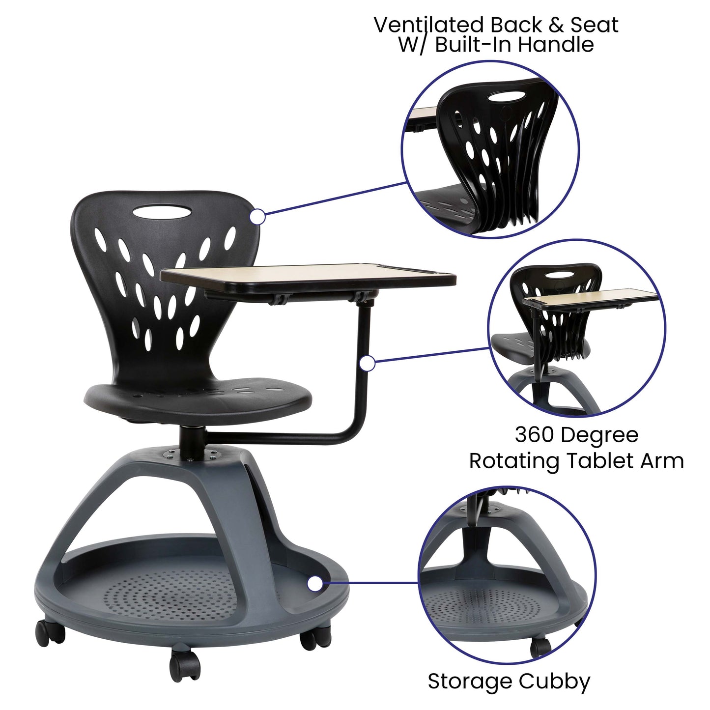 Mobile Desk Chair - Black YU-YCX-019-BK-GG