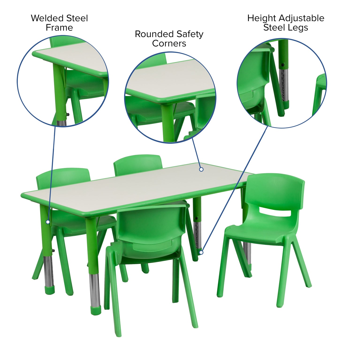 23x47 Green Activity Table Set YU-YCY-060-0034-RECT-TBL-GREEN-GG