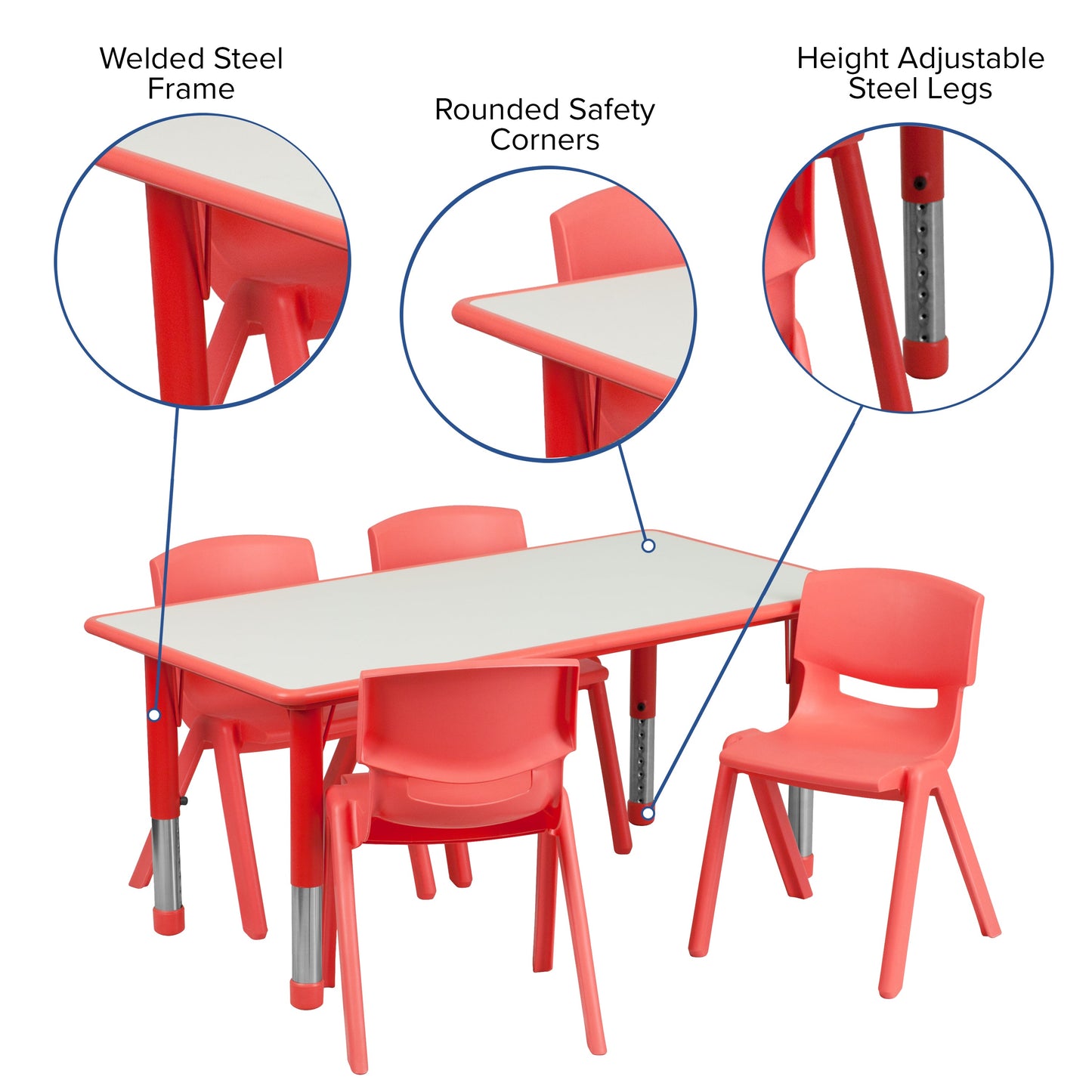 23x47 Red Activity Table Set YU-YCY-060-0034-RECT-TBL-RED-GG