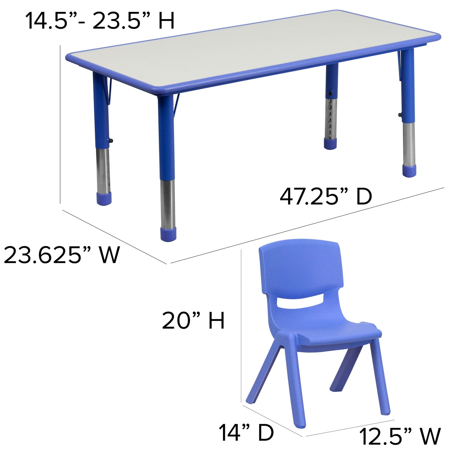 23x47 Blue Activity Table Set YU-YCY-060-0036-RECT-TBL-BLUE-GG