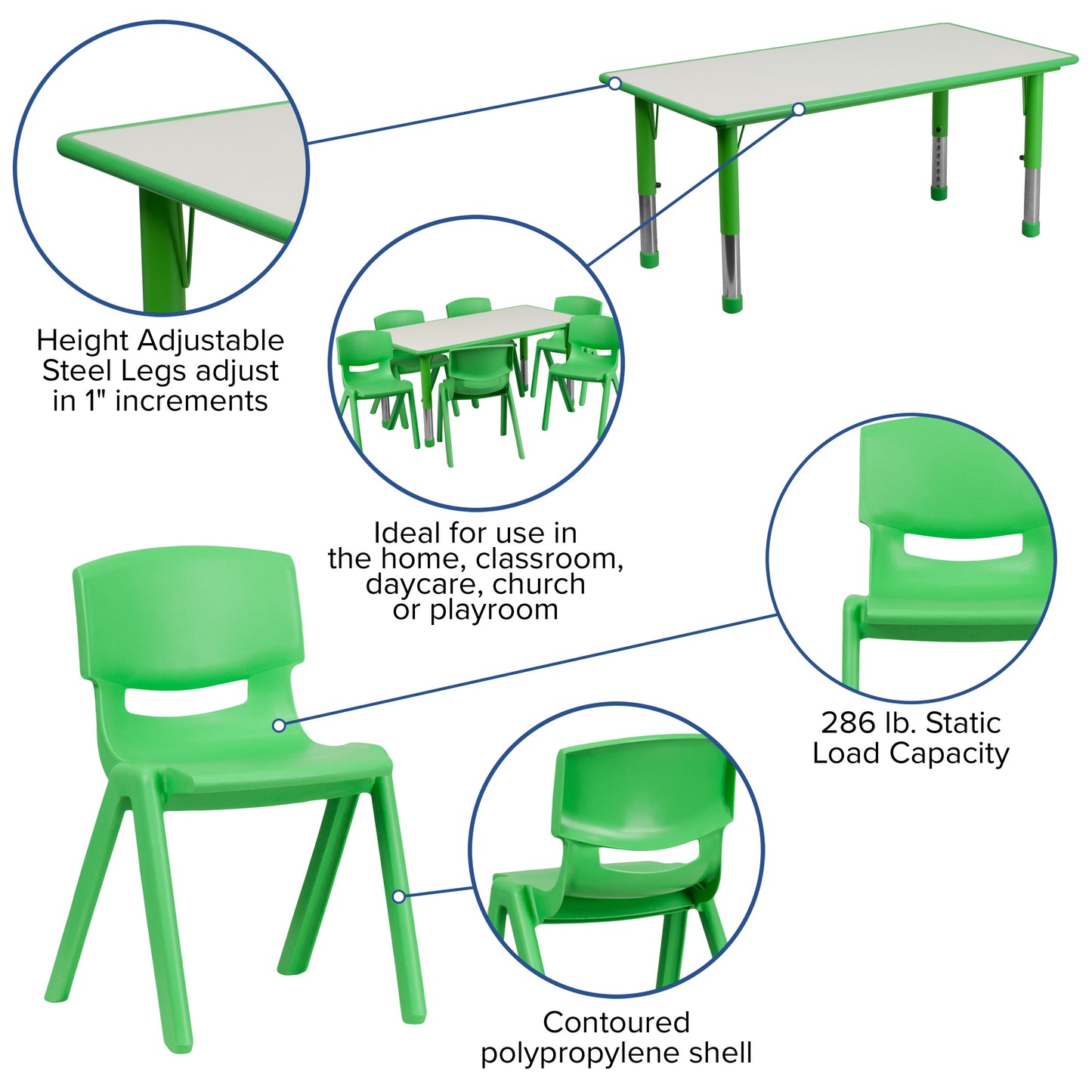 23x47 Green Activity Table Set YU-YCY-060-0036-RECT-TBL-GREEN-GG