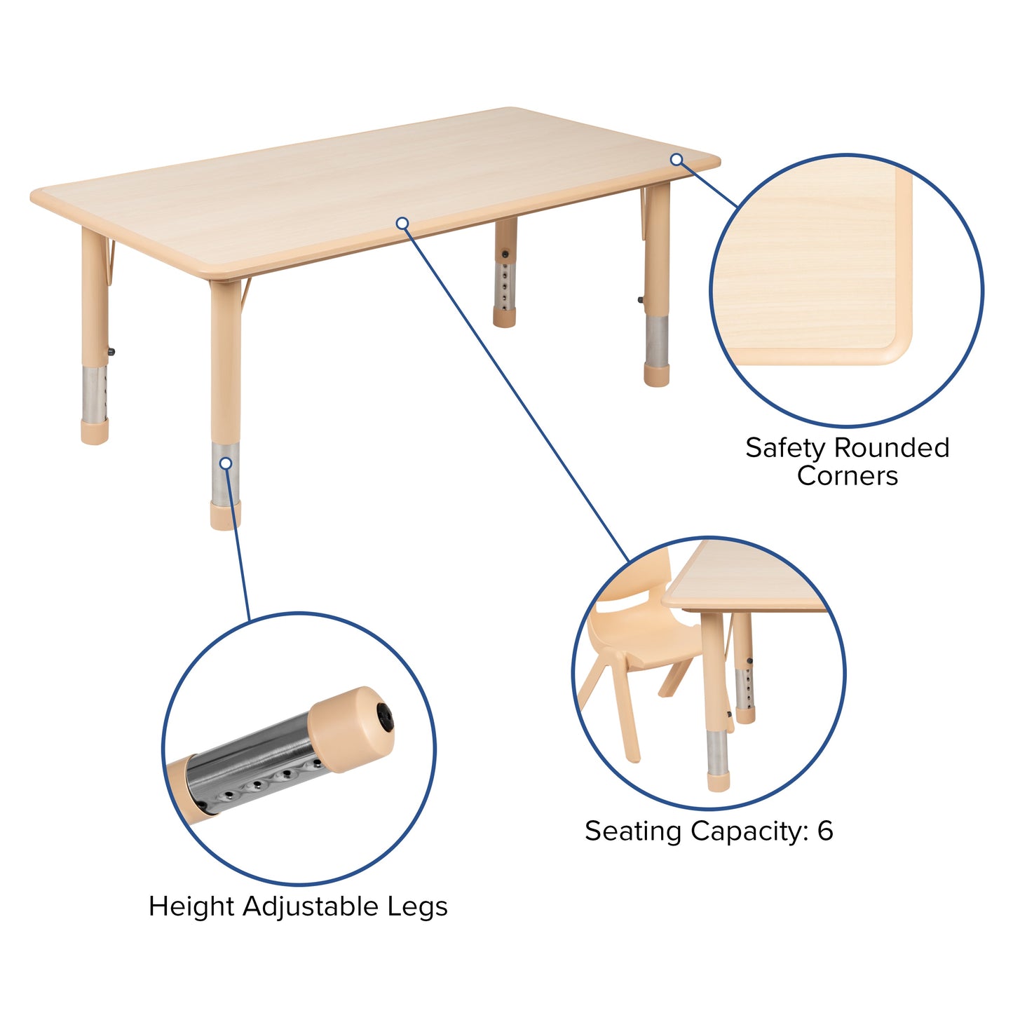 23x47 Natural Kids Table Set YU-YCY-060-0036-RECT-TBL-NAT-GG