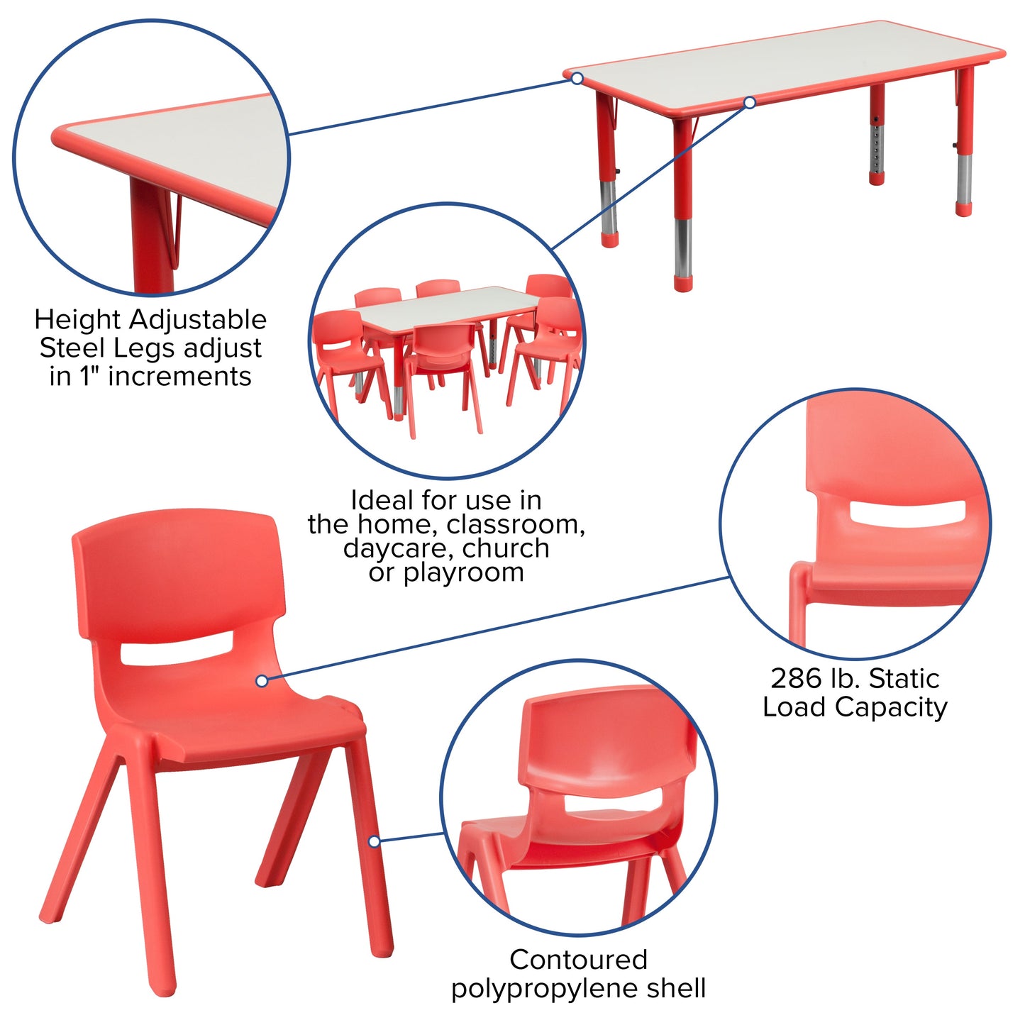 23x47 Red Activity Table Set YU-YCY-060-0036-RECT-TBL-RED-GG