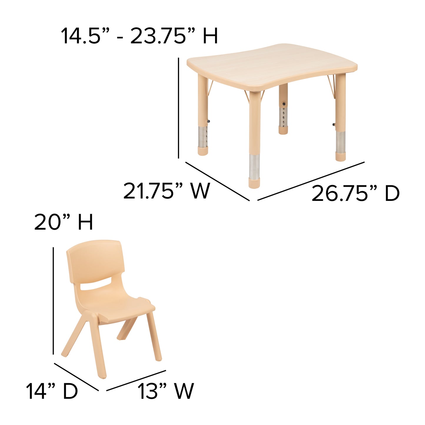 21x26 Natural Kids Table Set YU-YCY-098-0032-RECT-TBL-NAT-GG