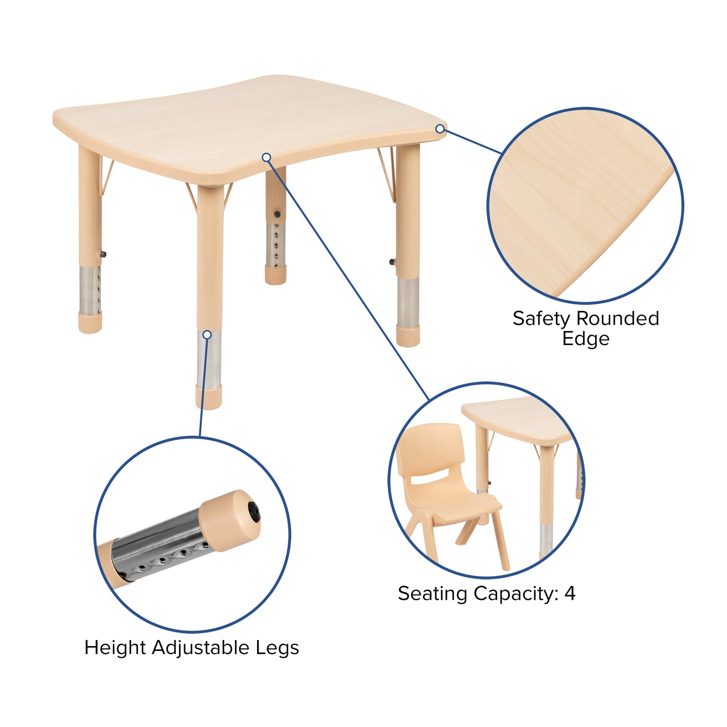 21x26 Natural Kids Table Set YU-YCY-098-0032-RECT-TBL-NAT-GG