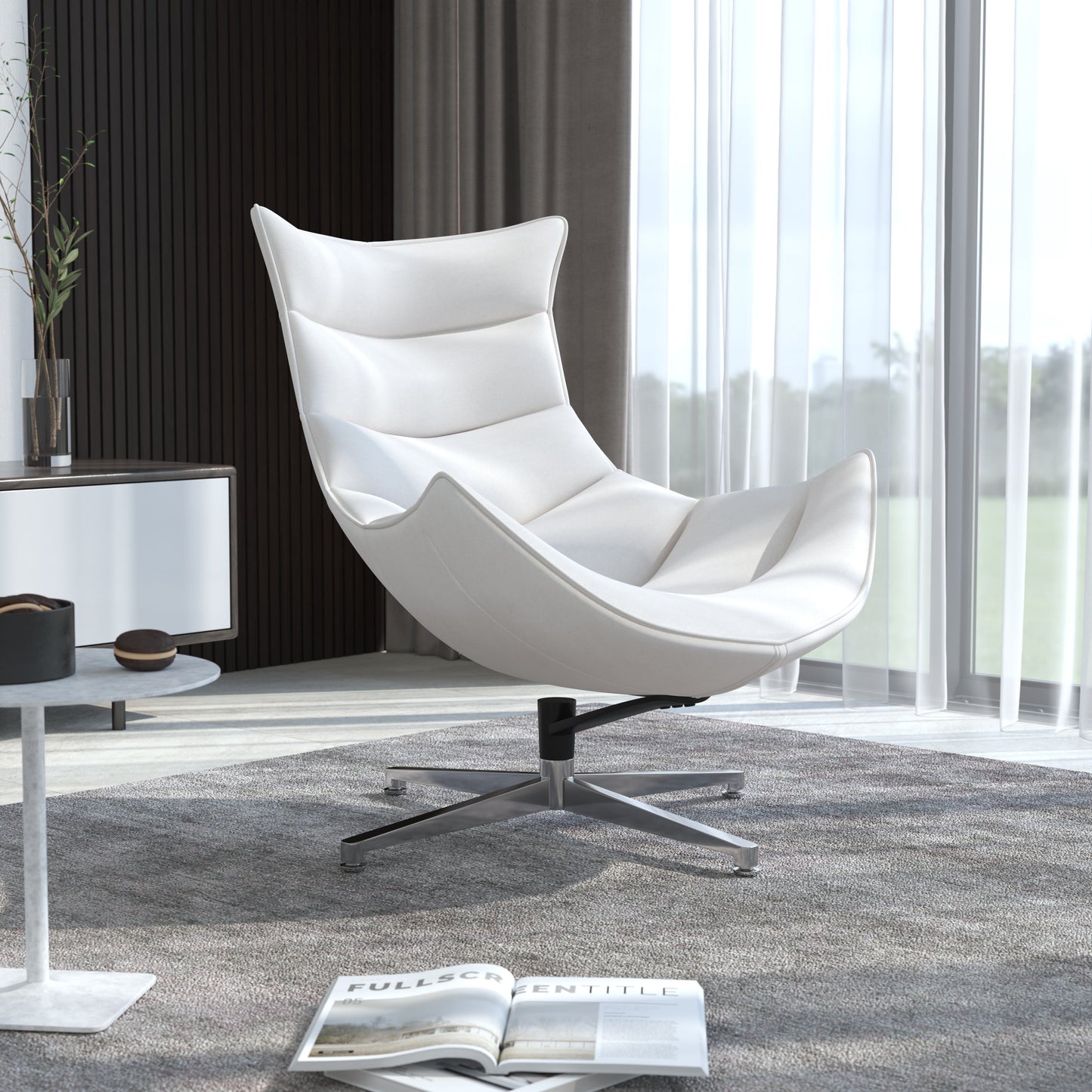 White Leather Cocoon Chair ZB-32-GG