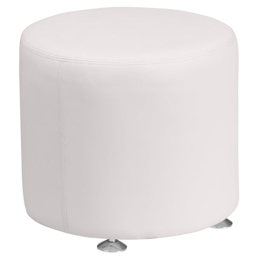 White Leather 18" Rnd Ottoman ZB-803-RD-18-WH-GG