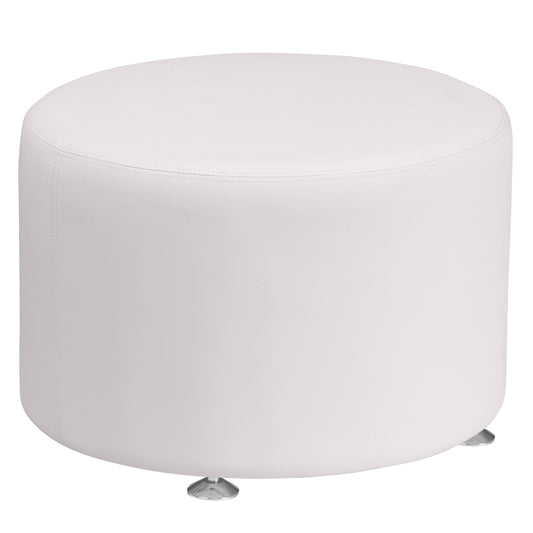 White Leather 24" Rnd Ottoman ZB-803-RD-24-WH-GG