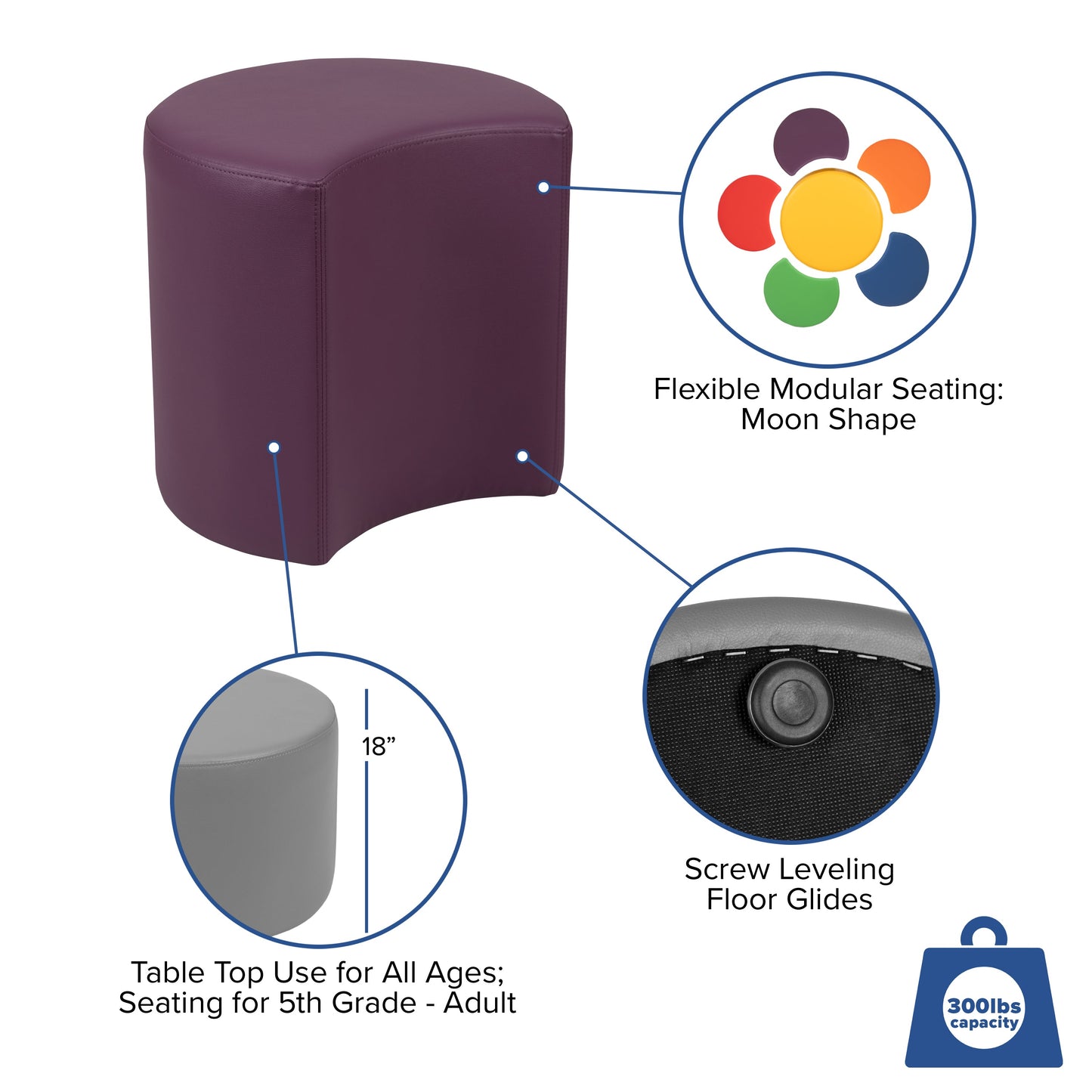 18" Soft Seating Moon-Purple ZB-FT-045C-18-PURPLE-GG